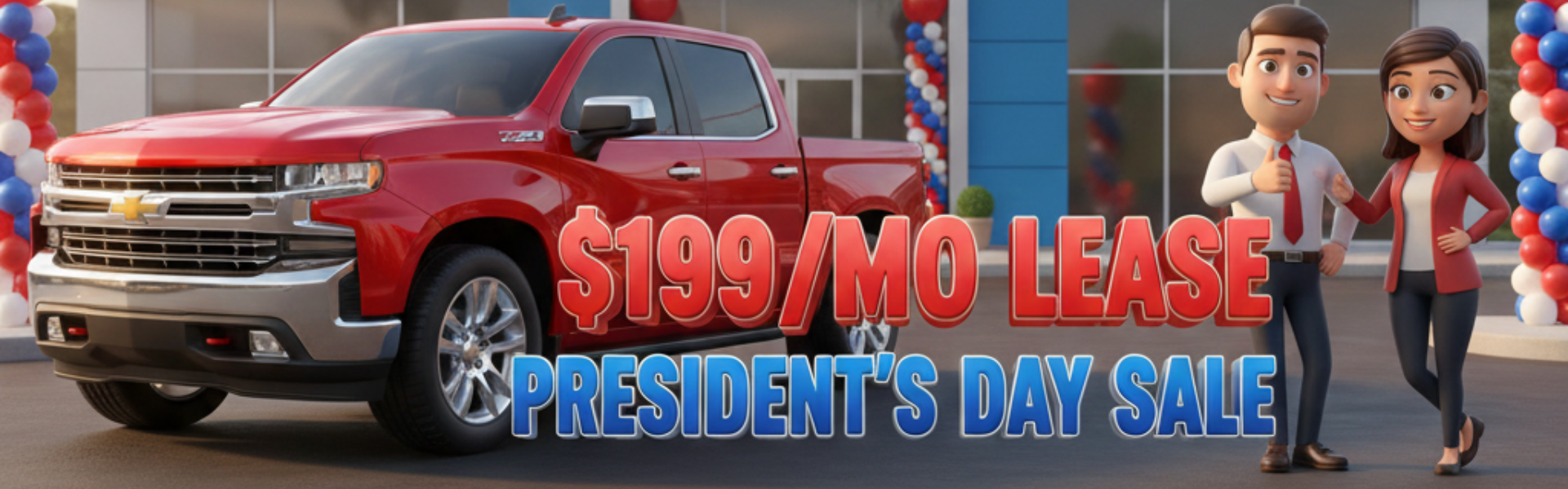 A 2026 Chevrolet Silverado parked in front of a car dealer